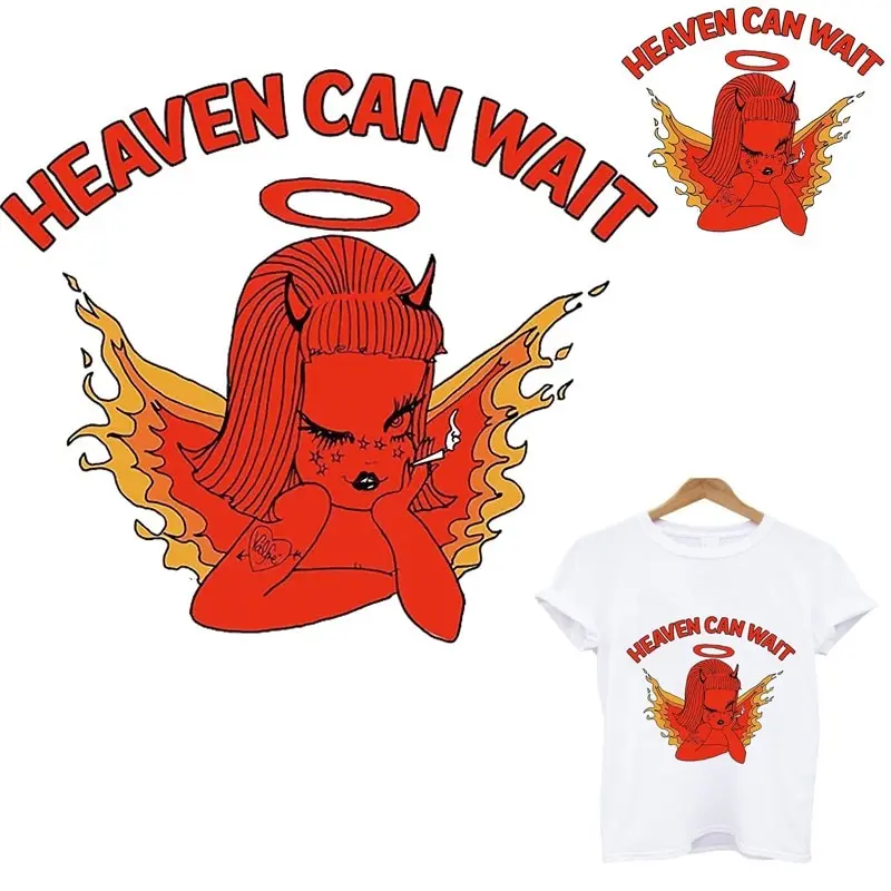 

Heaven Can Wait Stripes Iron On Patches Heat-Sensitive Applique Thermo Stickers On Clothes Transfer Fusible Clothing Custom Tops