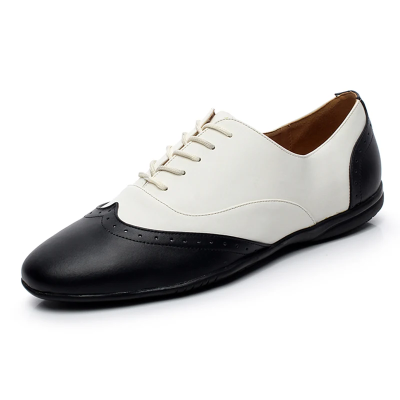 men jazz dance shoes black with white genuine leather ballroom salsa danccing shoes man rubber sole latin dance-shoes EU38-48