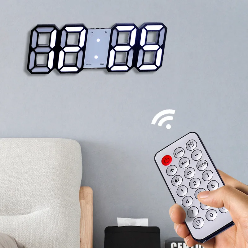 

3D LED Wall Clock Large Digital Wall Clock With Remote Control Alarm Clock Time/Date/Temp Display Wall&Table Clock Modern Design