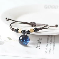 12 constellation star bracelet for women men glass ball handmade woven rope chain bracelets pisces taurus birthday jewelry gifts
