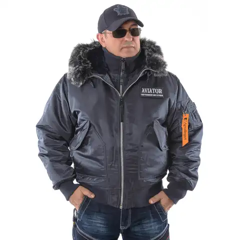 Куртка мужская зимняя Stell Blue короткая Аляска; Apolloget; Aviator; CWU-45; капюшон куртка милитари; 100% ветрозащитный нейлон