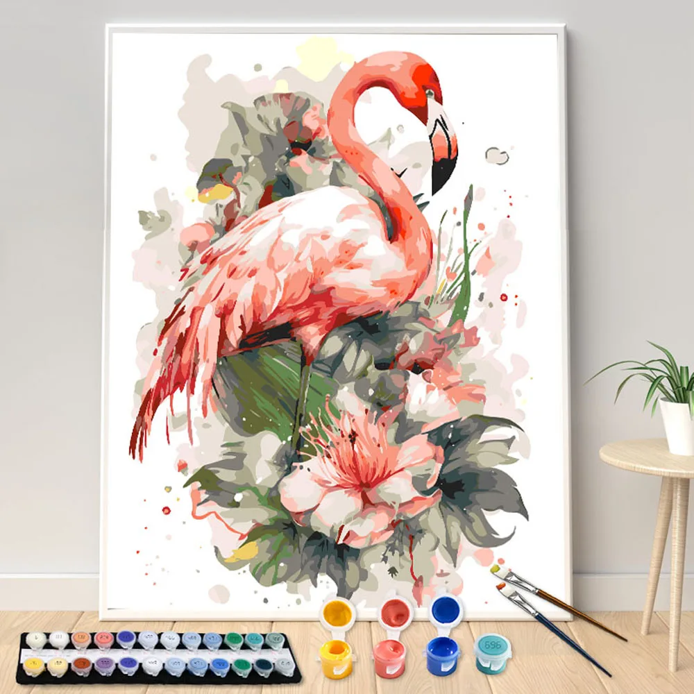 

Hand Painted Flamingo the Landscape Oil Painting By Numbers Dropshipping Kit Seascape DIY Acrylic Artwork Canvas Art Gift Home