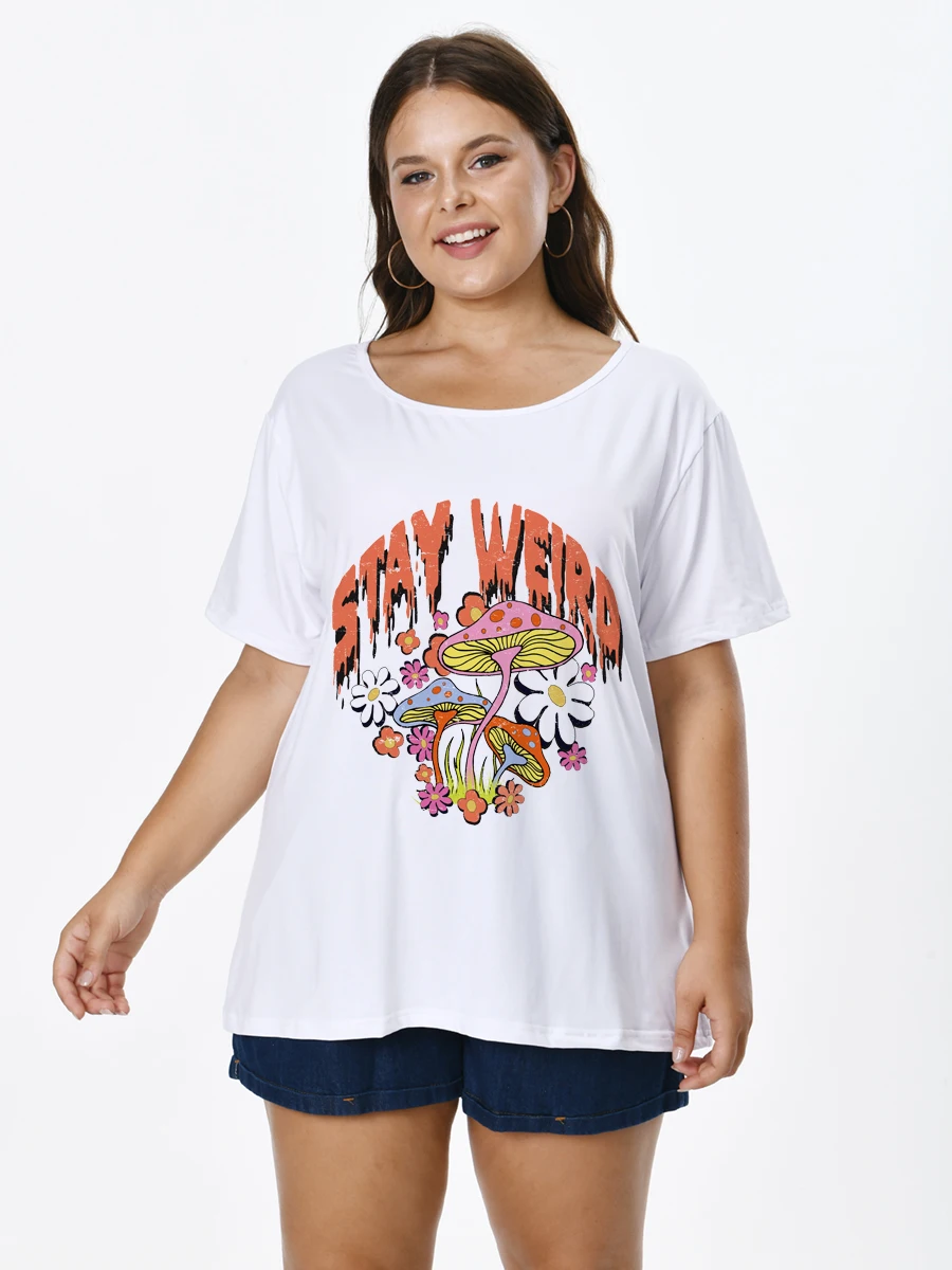 

Plus Size Women T-shirt With Mushrooms Print O-neck Short Sleeve Tops for FEMMES Large Tunics Blouses Mujeres Talla 22051803