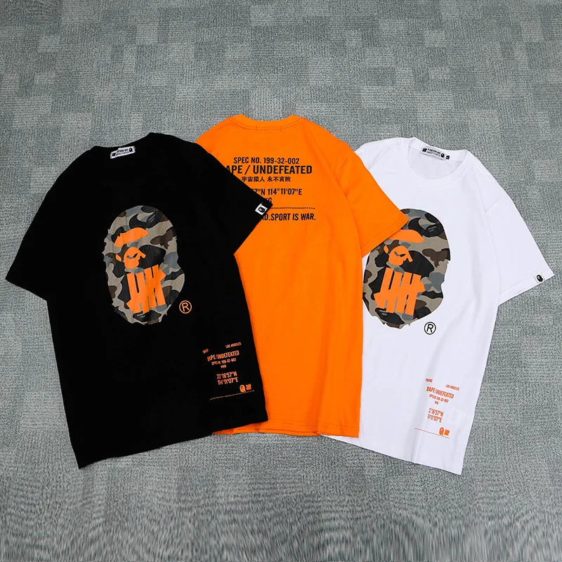 

Wholesale 100% Cotton Japanese Tide Brand Chinese Letter Printing Round Neck Short-sleeved Men And Women's Bape T-shirt