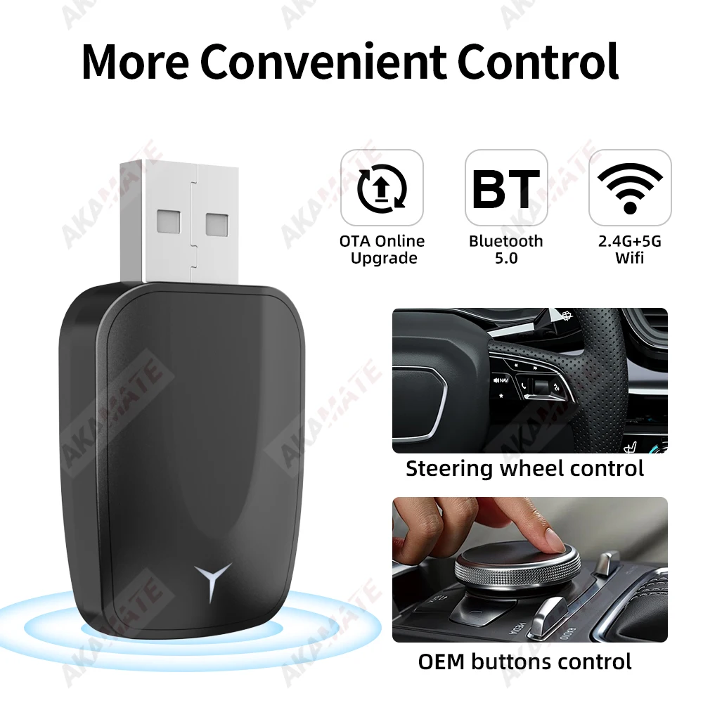 Мини-беспроводной CarPlay AI Box 2 в 1 проводной и беспроводной Android Auto Plug and Play для