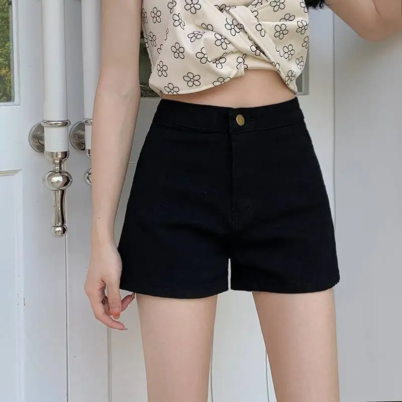 

Korean Women's Denim Shorts A-line High Waist Loose Cotton Girl Black Jeans Woman Casual Summer 2022 aesthetic tide Clothes