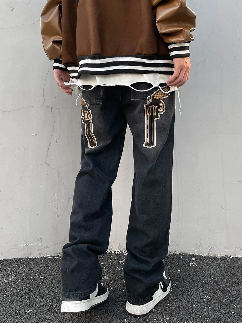 Pistol Jeans Baggy Men Men's Hip Hop Embroidery Graphic Pants Trendyol Fashion Man Y2k Streetwear Denim Trousers Harajuku Hose