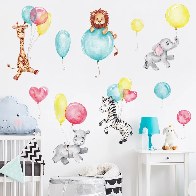 

Cartoon Cute Fawn Lion Animals Balloon Wall Stickers Elephant Wall Decals for Kids Room Baby Nursery Room Bedroom Murals