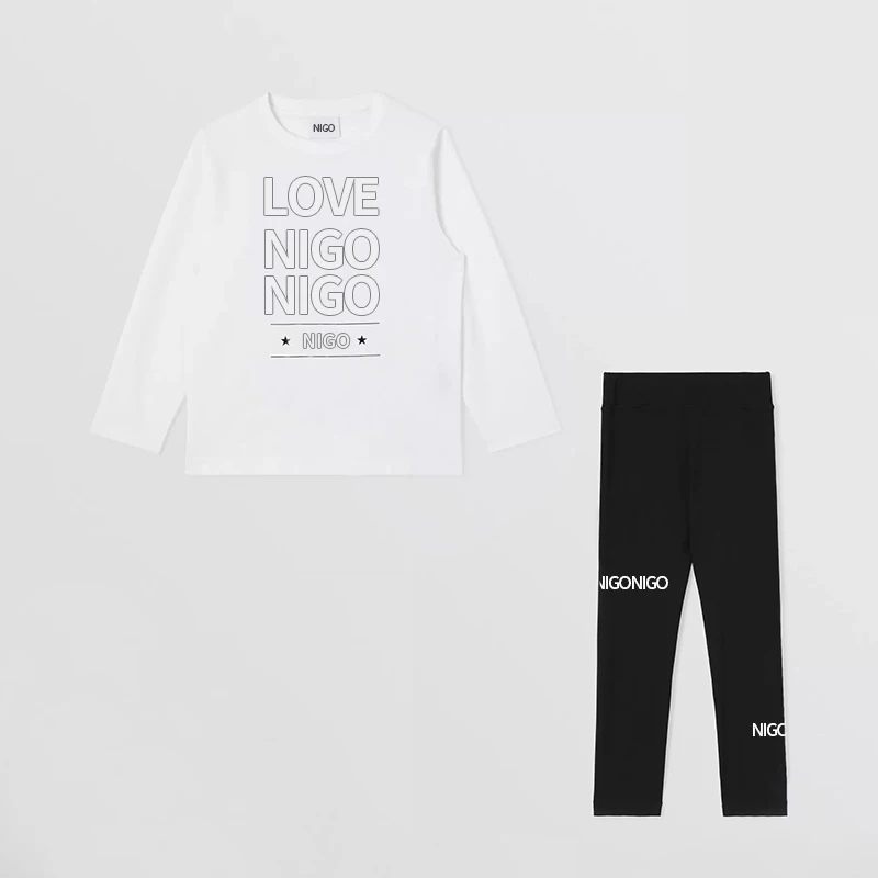 

NIGO Children's Letter Print Long Sleeve Top Trousers Cotton Casual Suit #nigo36824