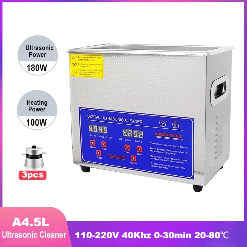 

Digital Ultrasonic Cleaner 4.5L 180W Degas Stainless Bath 40KHZ Timer Heater Adjustable Household Ultrasound Washer Dental Tools