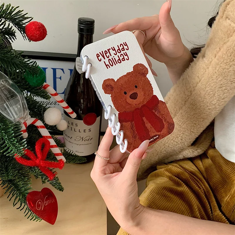 Cartoon Animal Coil Laptop Penguin cover for iPhone 16Pro 15Pro 14 Pro 13 Max Cute Bear clamshell acrylic card phone case