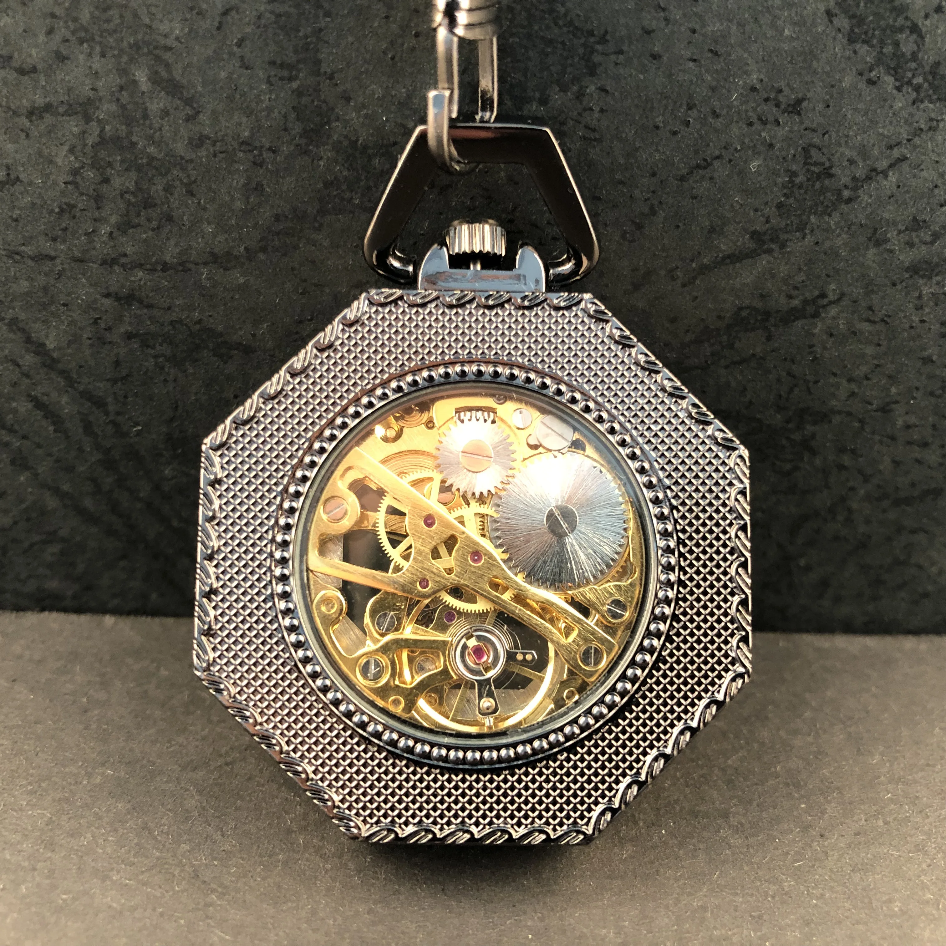 Creative Design Polygon Roman Numerals Unquie Mechanical Pocket Watches For Men Women Necklace Pendant with Chain Gifts