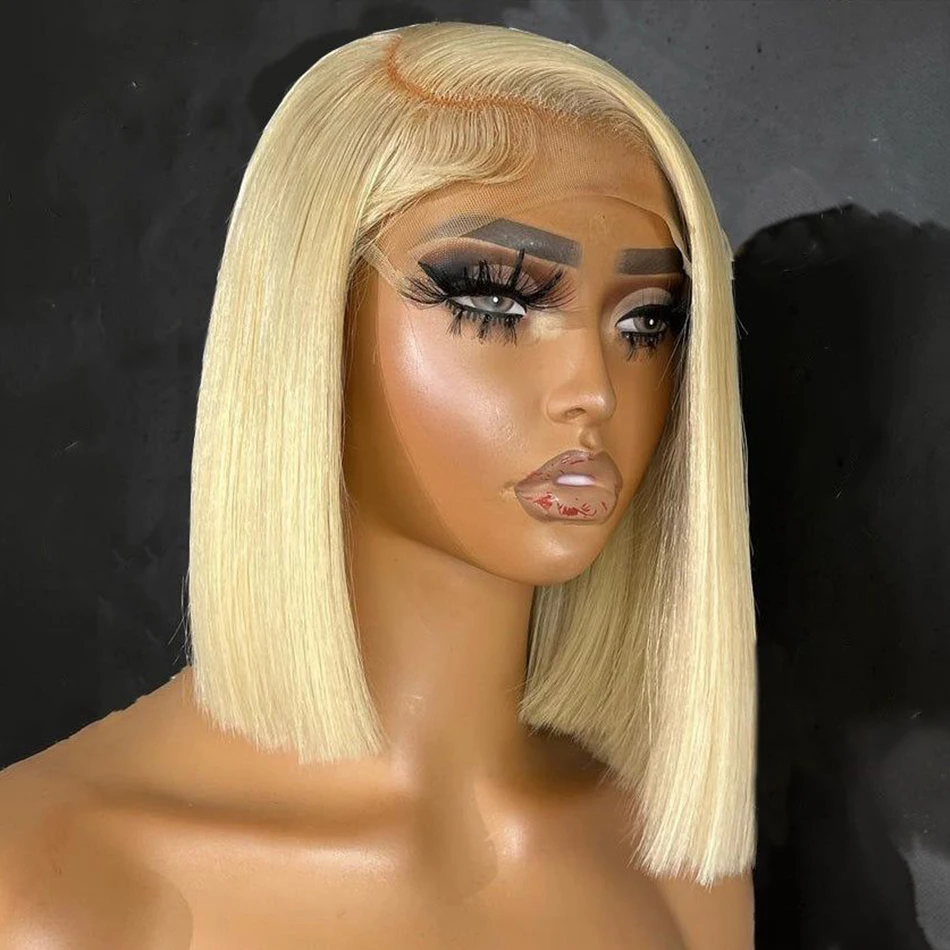

Rosabeauty Blonde 613 Short Bob Wig Straight T part Lace Wigs Human Hair Glueless Brazilian Colored 13x4 Frontal Wig For Women