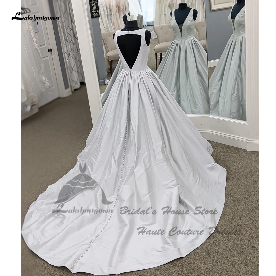 

Lakshmigown Simple A Line Soft Satin Wedding Dresses For Women 2023 Vestidos Elegant Plunging Long Bridal Gowns Open Back