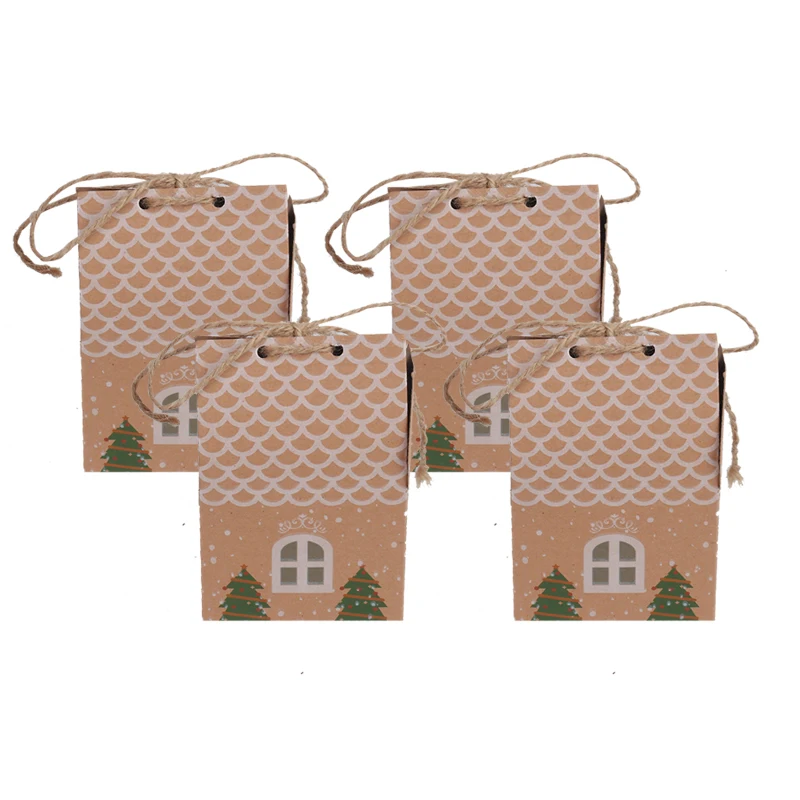 5/10/20 шт. Рождественская коробка конфет Xmas Tree Pattern Kraft House Упаковка для шоколадного