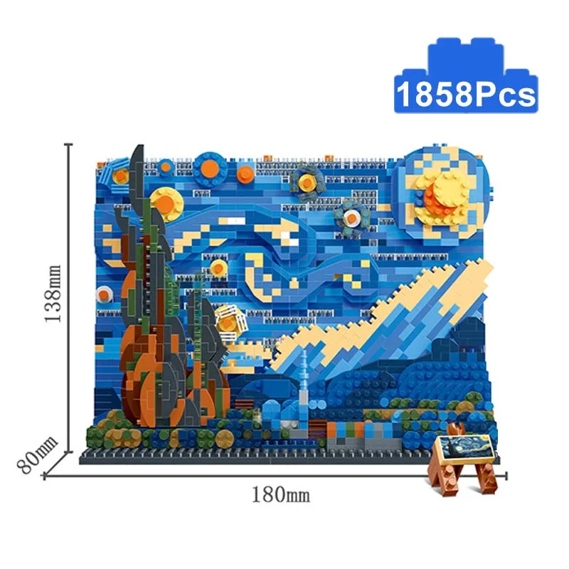 

Creative Micro 3D The Starry Night MOC Famous Art Painting Model Building Blocks Home Decoration Diamond Bricks Educational Toys