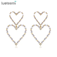 luoteemi romantic double heart shape dangle earrings for women gold silver color cubic zircon earring for girls wholesale item
