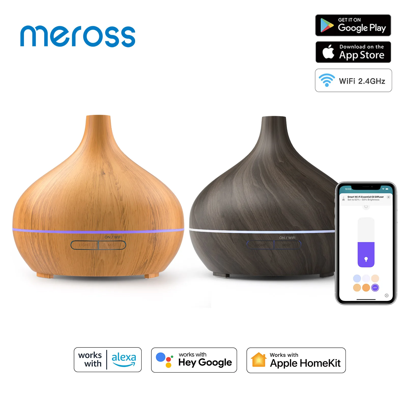 Meross HomeKit Smart Essential Oil Diffuser WiFi Air Humidifier EU/US/UK/AU Plug Work with Apple HomeKit Siri Alexa Google Home
