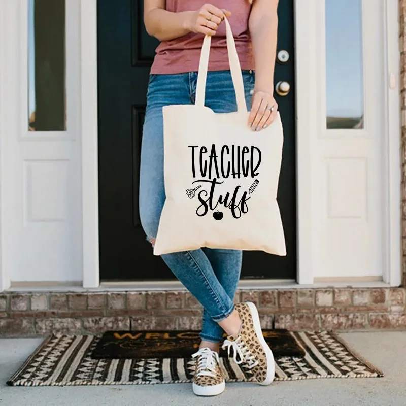 

Women Casual Shoulder Bag Large Capacity Letter Printed Handbag For Girls Canvas Cotton Cloth Tote Simple Reusable Shopping Bags