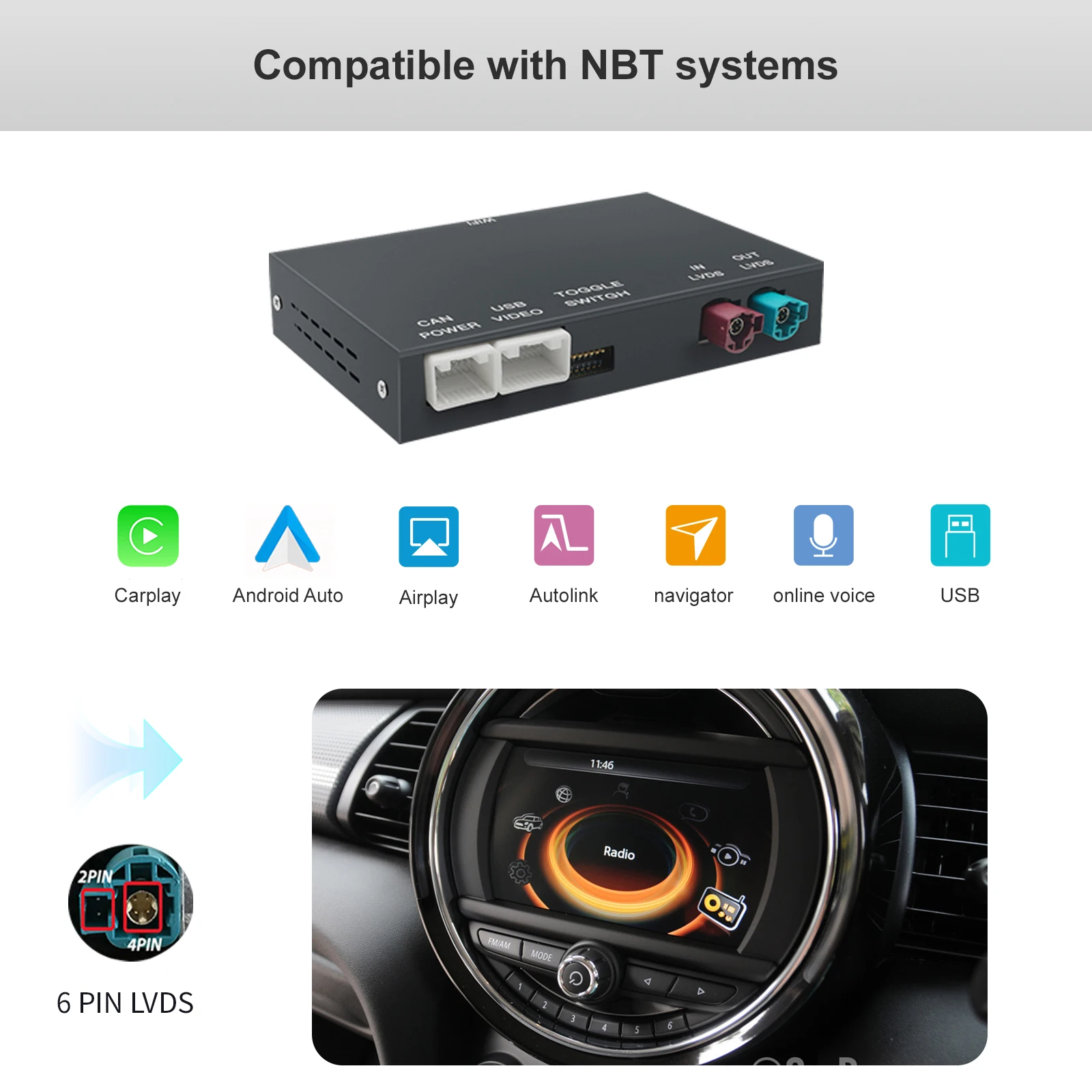 

AUTOABC Wireless CarPlay Android Auto для Mini R55 R56 R57 R58 R59 R60 R61 F54 F55 F56 F57 Clubman Countryman Hardtop Cooper