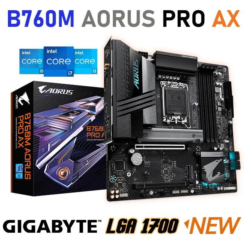 

Материнская плата GIGABYTE B760M AORUS PRO AX LGA 1700 DDR5 7600 MT/s с поддержкой процессора Intel Core 12th 13-го поколения i3 i5 i7 i9 LGA 1700 B760