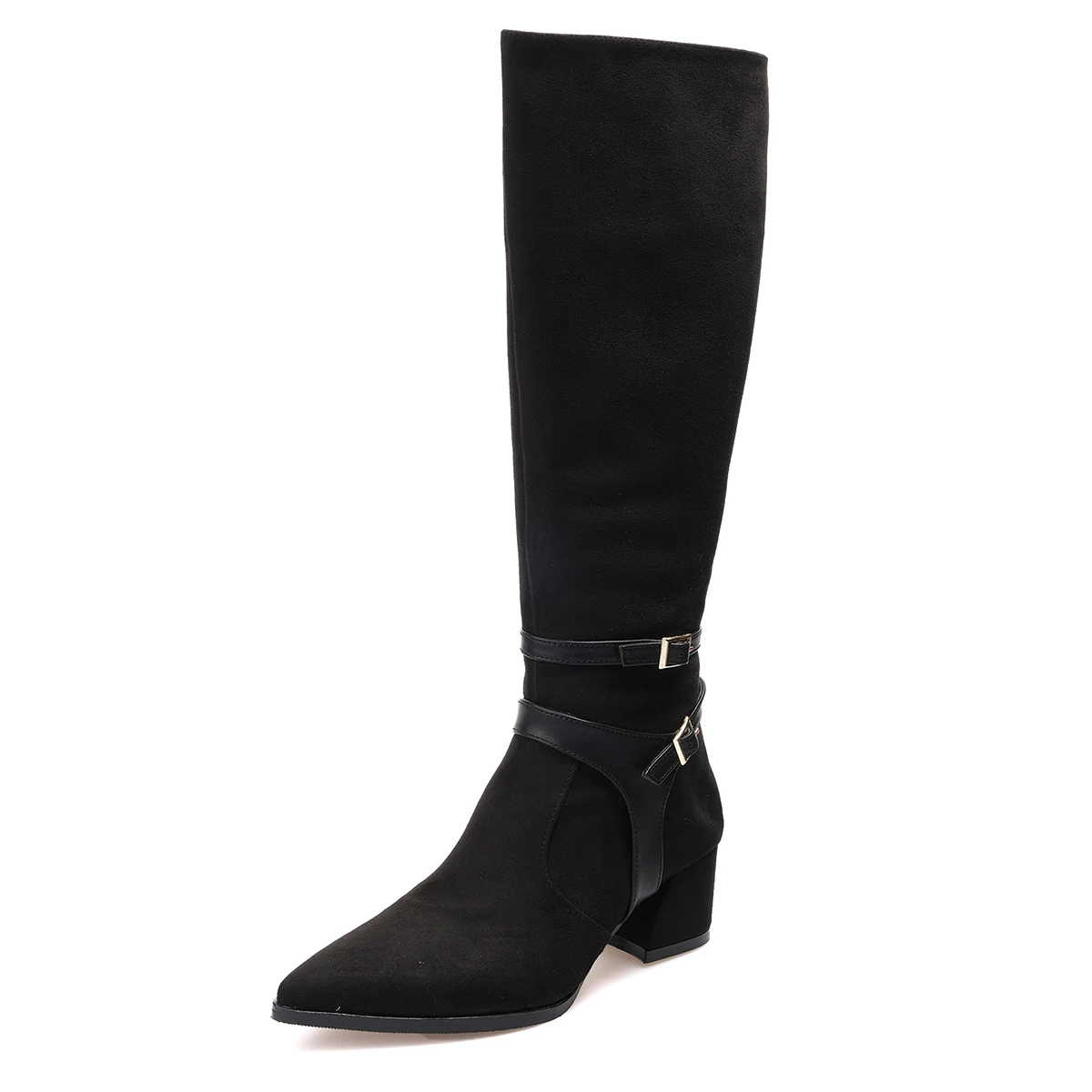 

Бренд Mio Gusto JUDI, черная бежевая замша, высота каблука 5 см, теплая зимняя меховая подкладка, высококачественные женские сапоги до колена