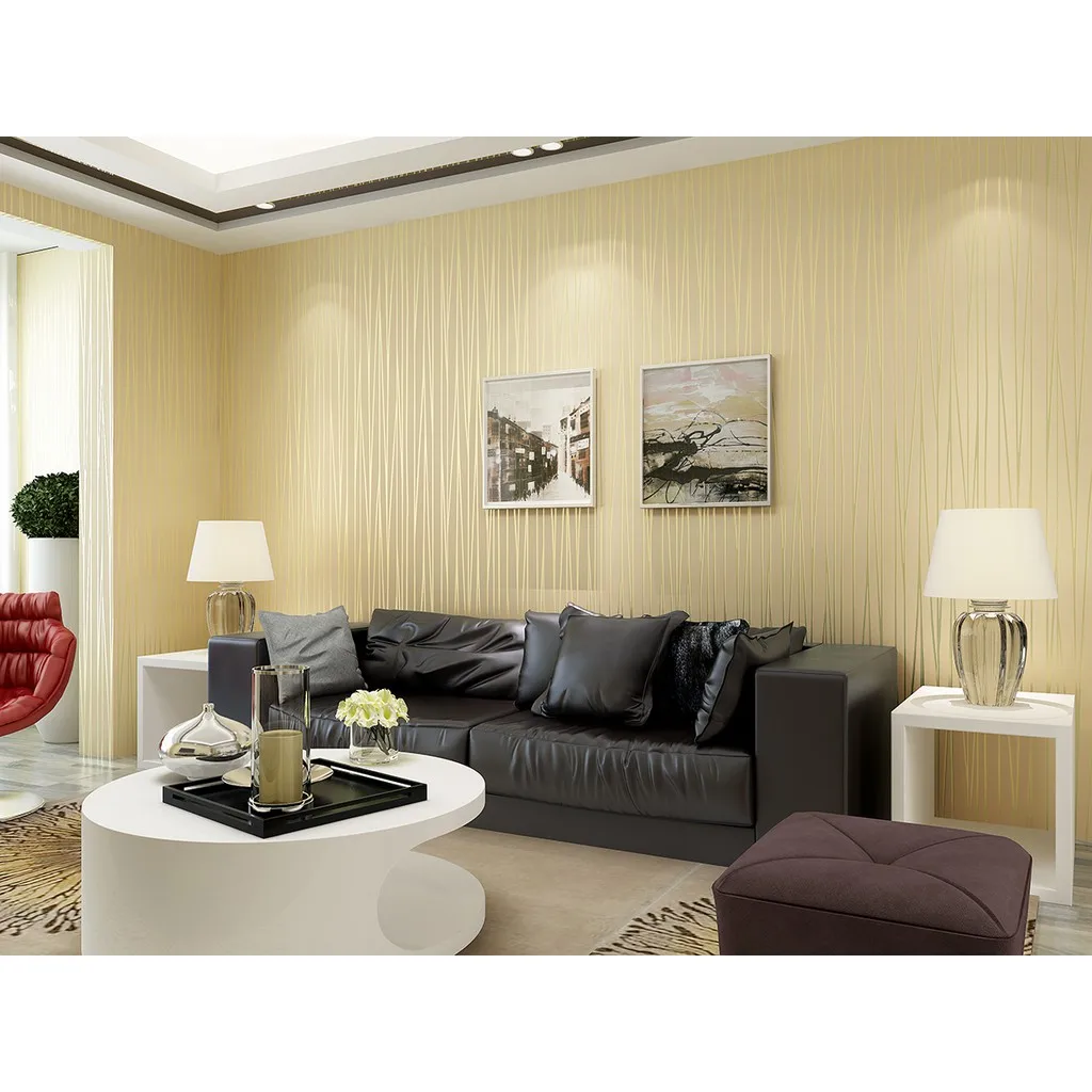 

9,50m x 53cm Yellow Striped Imported Wallpaper Textured Relief Excellent Quality