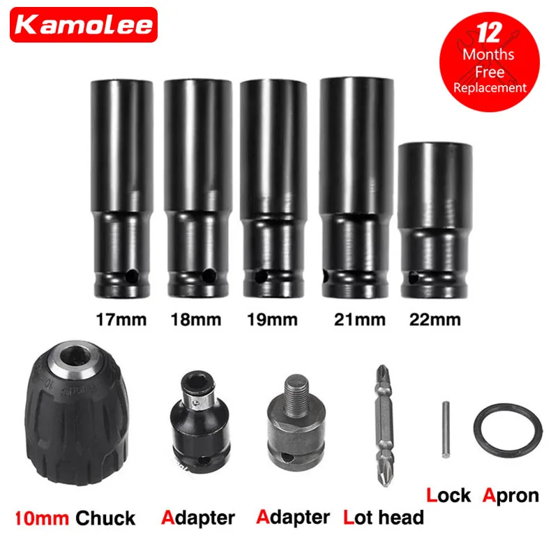 Kamolee 1/2 Inch Impact Wrench Socket Set Hexagonal Square Impact Of Sockets 17/18/19/21/22MM For Electric PAS/Handsteak Key
