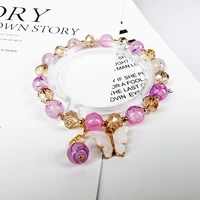 2022 new korean cute butterfly bracelets for women colorful crystal beaded daisy flowers elastic rope bracelet handmade jewelry