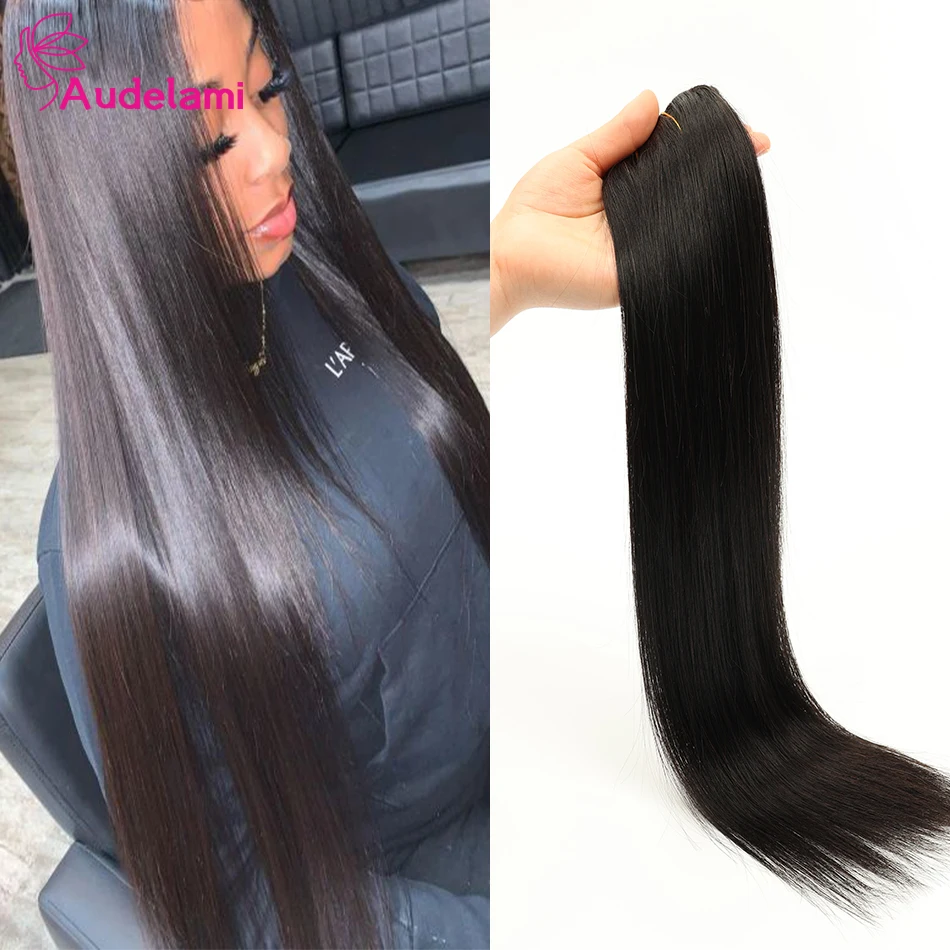 Audelami прямые накладные волосы на заколке наращивание лески натуральные