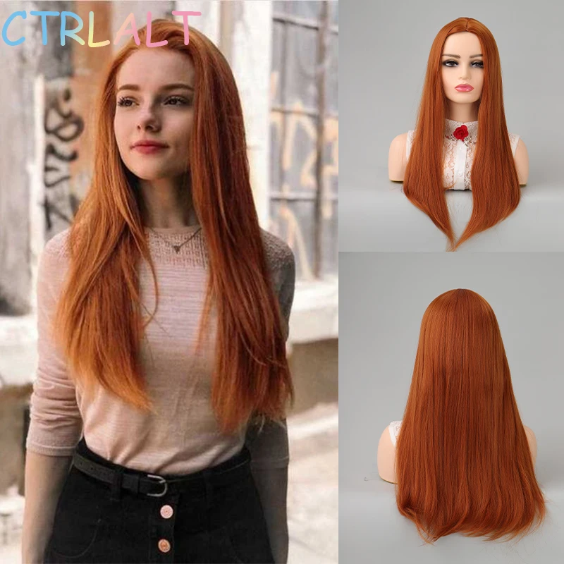 

CTRLALT Synthetic Red Wigs Middle Part Line Long Straight Hair Heat Resistant Fiber Female Cosplay Wig for Black Women