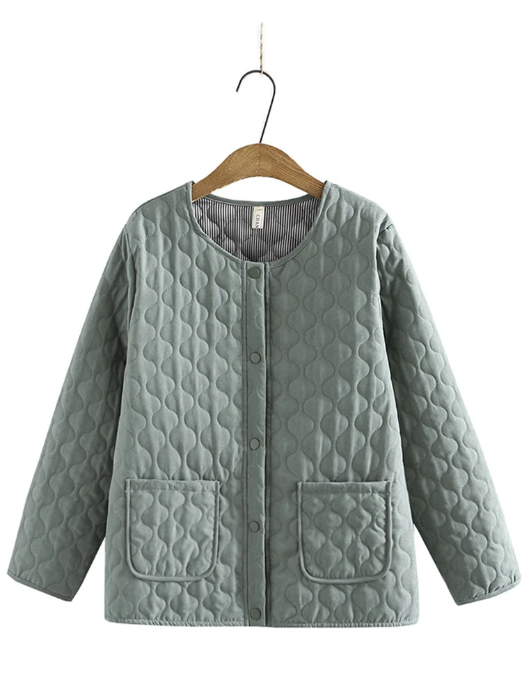 Autumn 2022 Women'S Jackets O Neck Casual Solid Winter Loose Plus Size Women'S Clothing Warm Cotton Coats With Pockets Outerwear