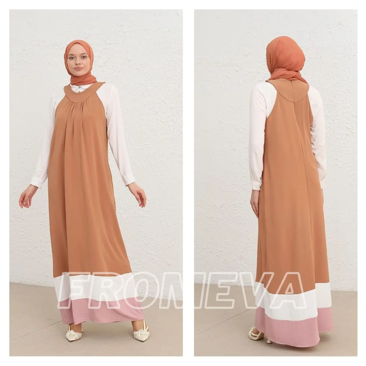 Garnish Gilet Dress Long Sleeveless Zero Collar Solid Color Muslim Fashion Women Hijab Wear Seasonal New Season Casual  Islamic