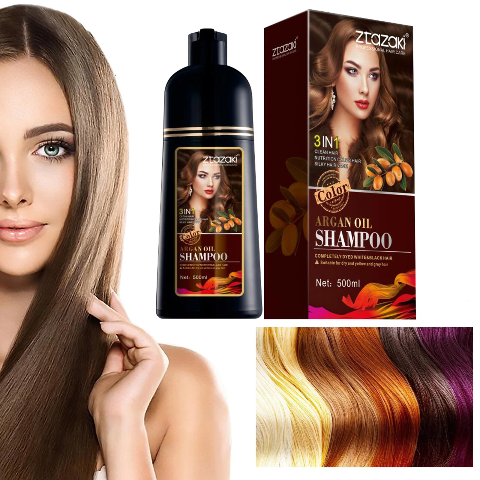 

Mokeru 100% Gray Coverage Natural Fashion Brown Black Chestnut Red Colors Natural Permanent Hair Color Dye Shampoo For Woman