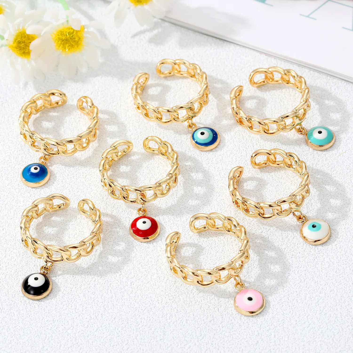 

Lucky Turkish Evil Eye Open Ring For Women Vintage Colorful Evil Eyes Hollow Adjustable Finger Ring Couple Party Fashion Jewelry