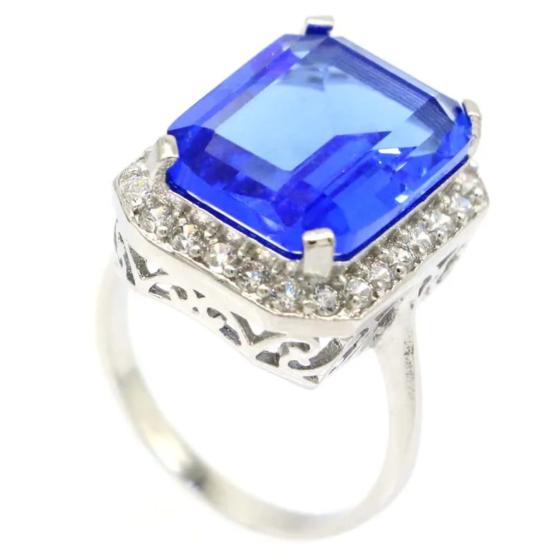 

22x15mm Stunning Gorgeous Big Heavy 19g Rich Blue Violet Tanzanite Ladies Dating Silver Rings Eye Catching