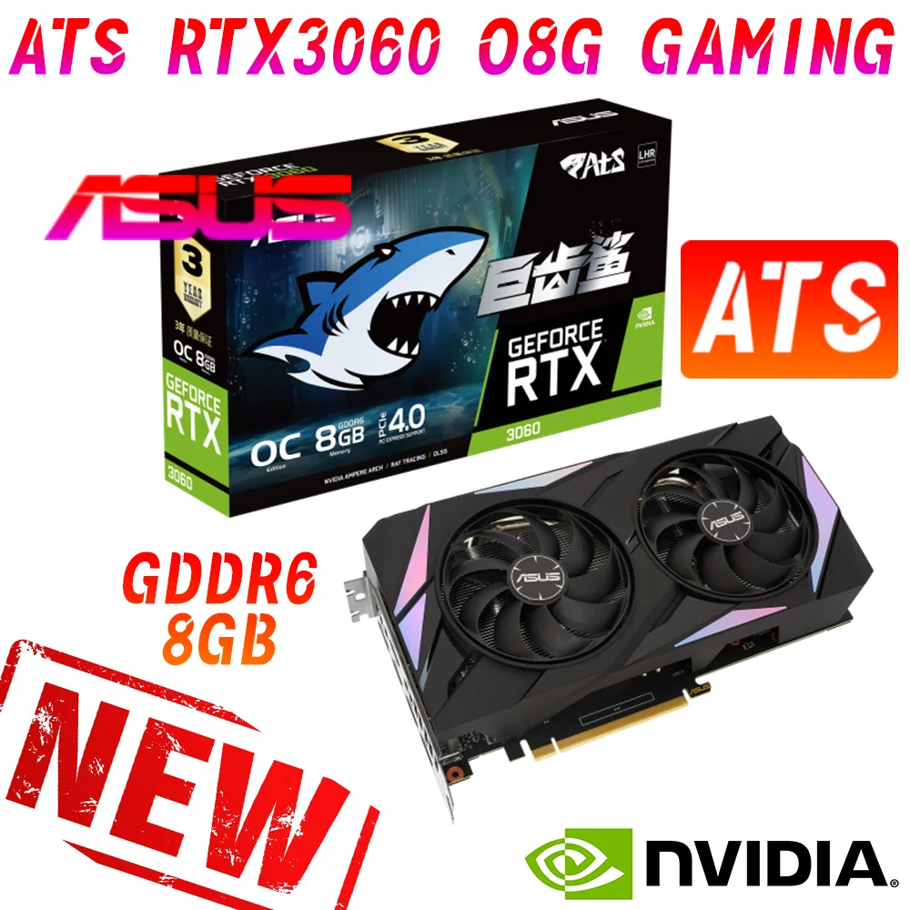 

ASUS NEW ATS RTX 3060 O8G GAMING Video Cards GDDR6 8GB Graphics Card GPU 128bit NVIDIA RTX3060 PCIE4.0 OC Mode 1867 MHz 8pin