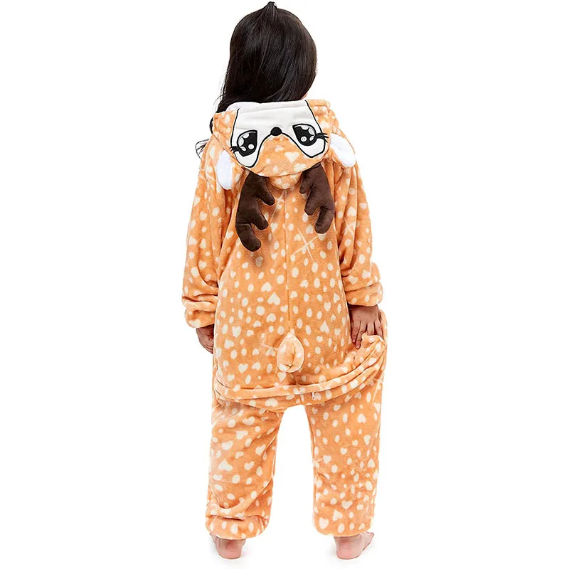 Family Kigurumi Pajamas Orange Sika Deer Animal Onesie Cosplay Costume Pajamas For Kids and Adults With Slippers