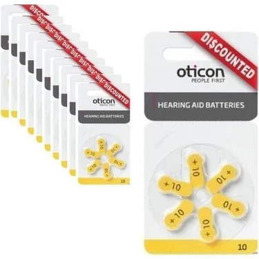 Oticon Hearing Aid Headphone Battery No:10 (10x6 set = 60 PCs)