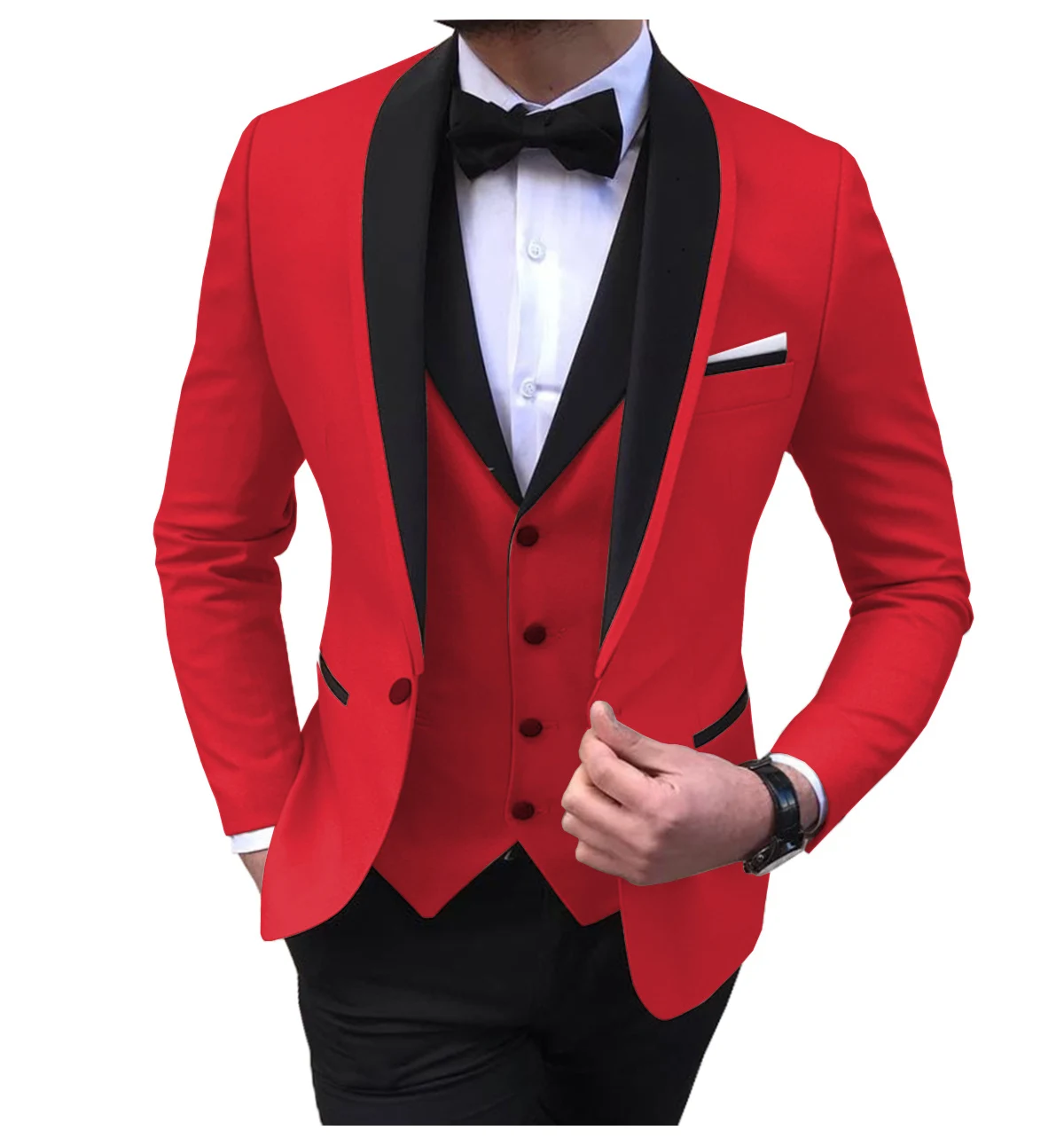 Blue Slit Mens Suits 3 Piece Black Shawl Lapel Casual Tuxedos for Wedding Groomsmen Suits Men 2020 (blazer+vest+pants)