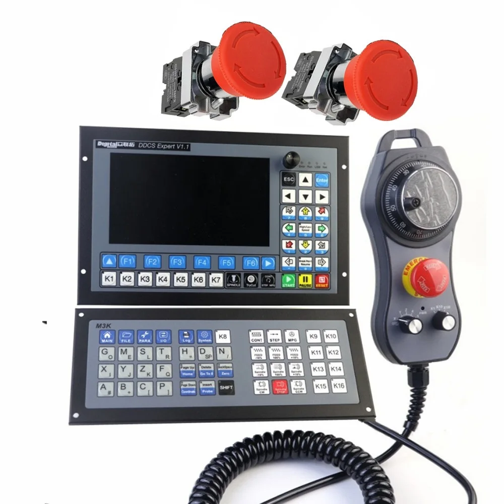 

Китай, флэш-контроллер с ЧПУ набор контроллеров CNC DdcsExpert + клавиатура + DDMPG кодер маховика + переключатель аварийной остановки грибов