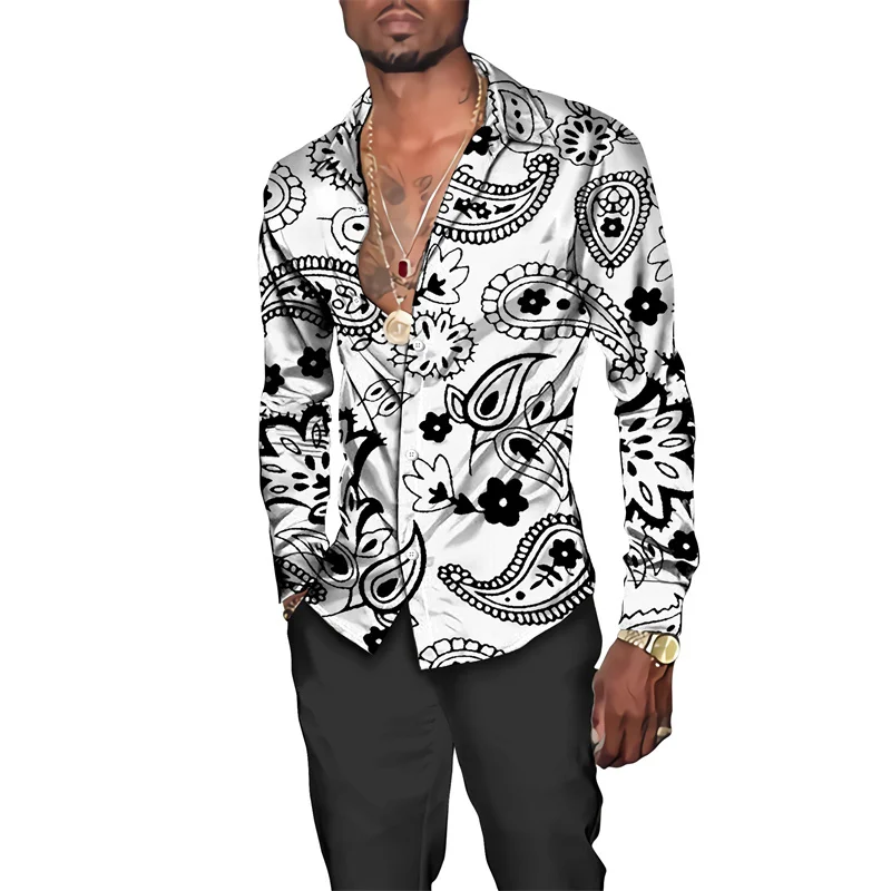 Гавайская рубашка с винтажным принтом пейсли мужские шикарные топы отложным