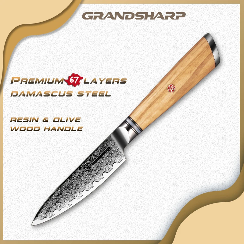 

4 Inch Paring Knife 67 Layers Genuine Damascus Japanese AUS-10 High Carbon Stainless Steel Cutting Carving Vegetables Fruits