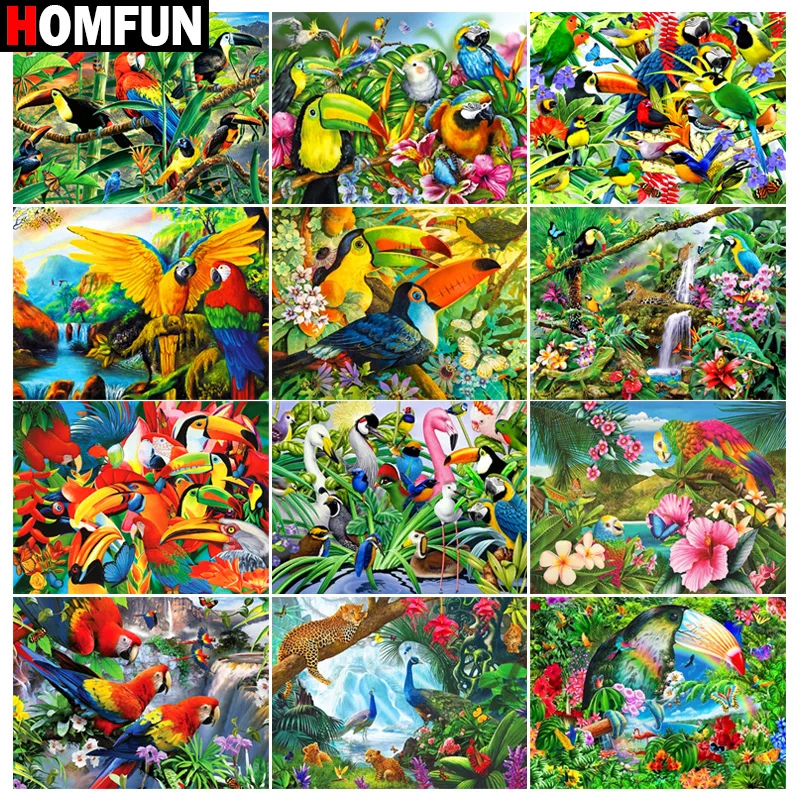 

Картина из квадратных и круглых страз HOMFUN, 5D алмазная вышивка «попугаи животных», ремесла по охране окружающей среды, домашний декор