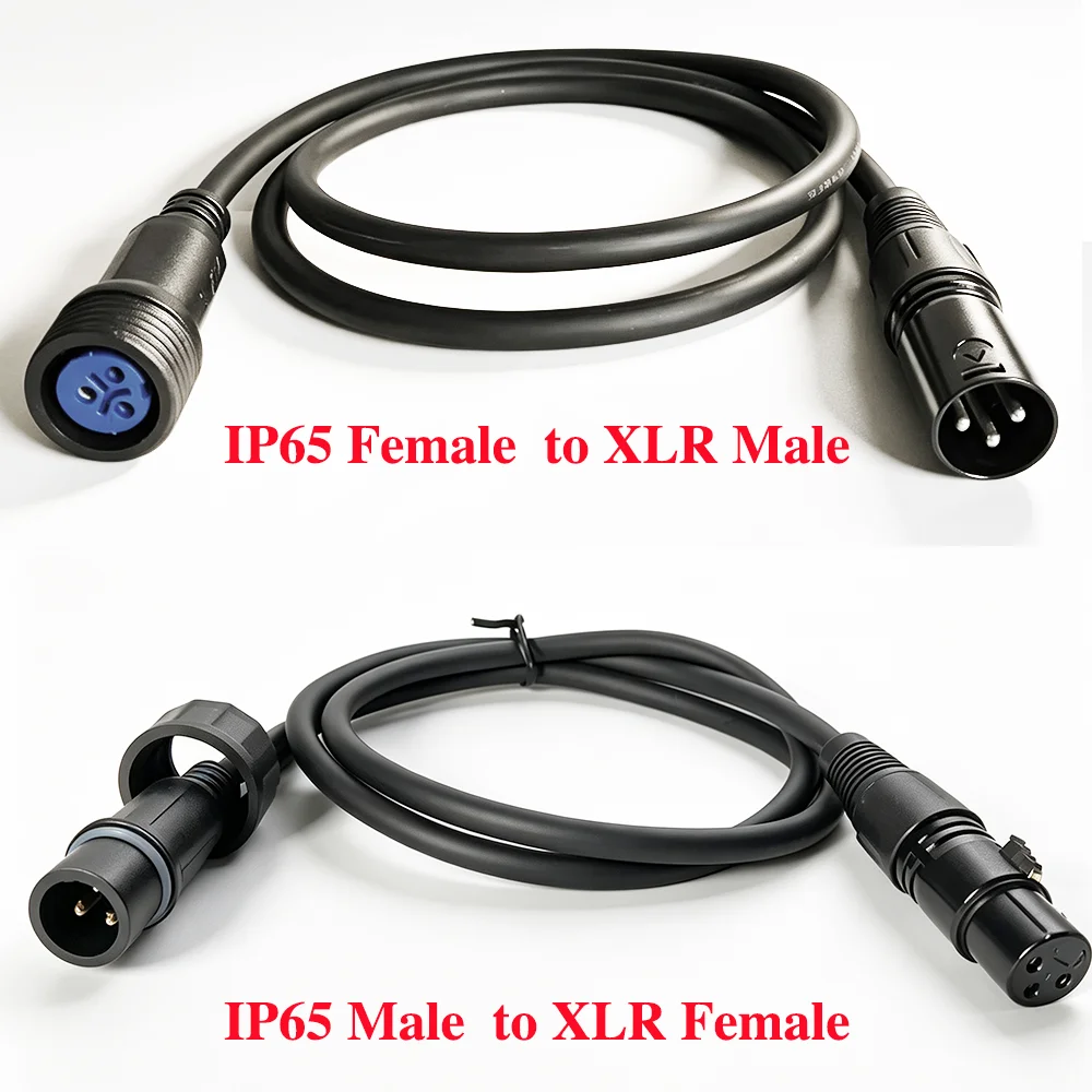 Фото 1-метровый кабель DMX IP65, 3-контактный XLR-конвертер, водонепроницаемый удлинительный кабель DMX-512 для передачи сигнала для наружного светодиодного сценического освещения №1
