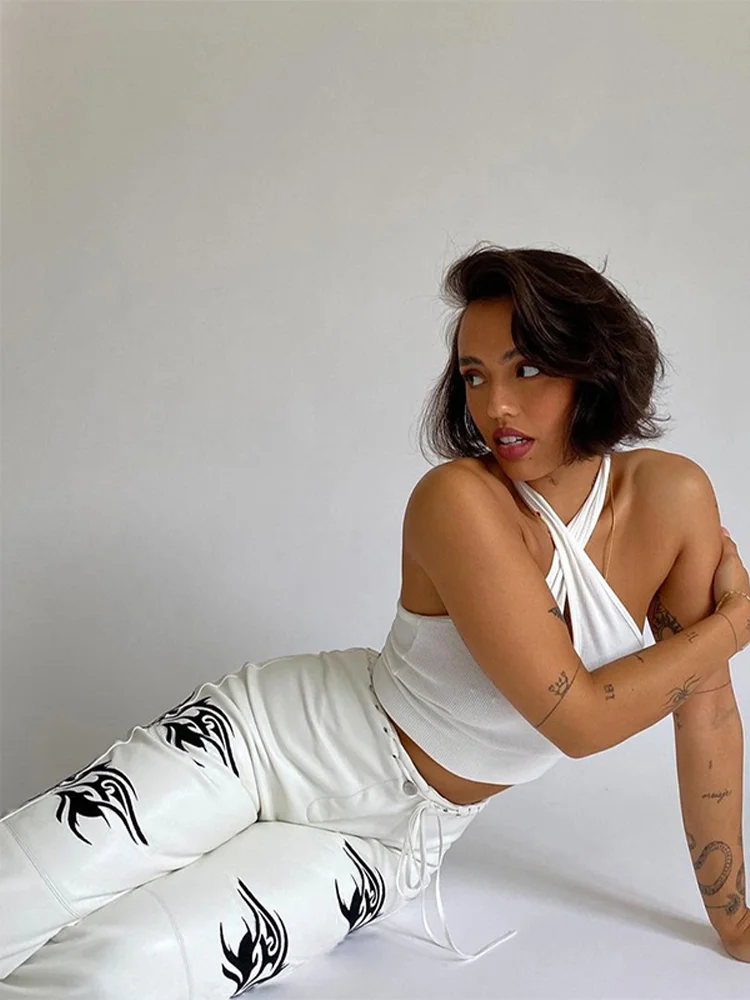 Брюки InsGoth Y2K женские прямые из искусственной кожи уличная одежда в стиле