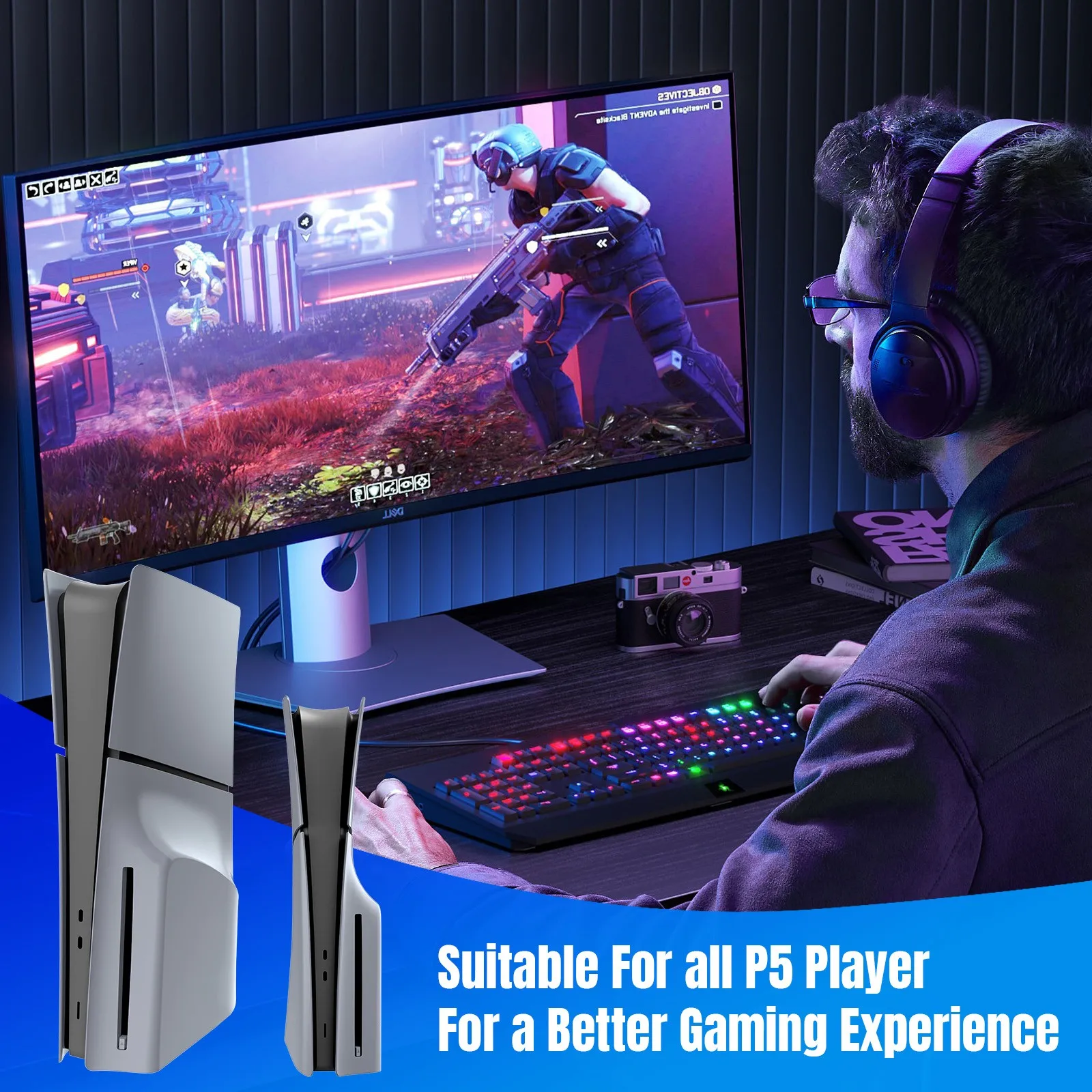 Фото Для PS5 Slim оптический привод/цифровая версия, сменная панель на заказ, ограниченная серия 30th Anniversary, серый корпус игровой консоли из АБС-пластика №2
