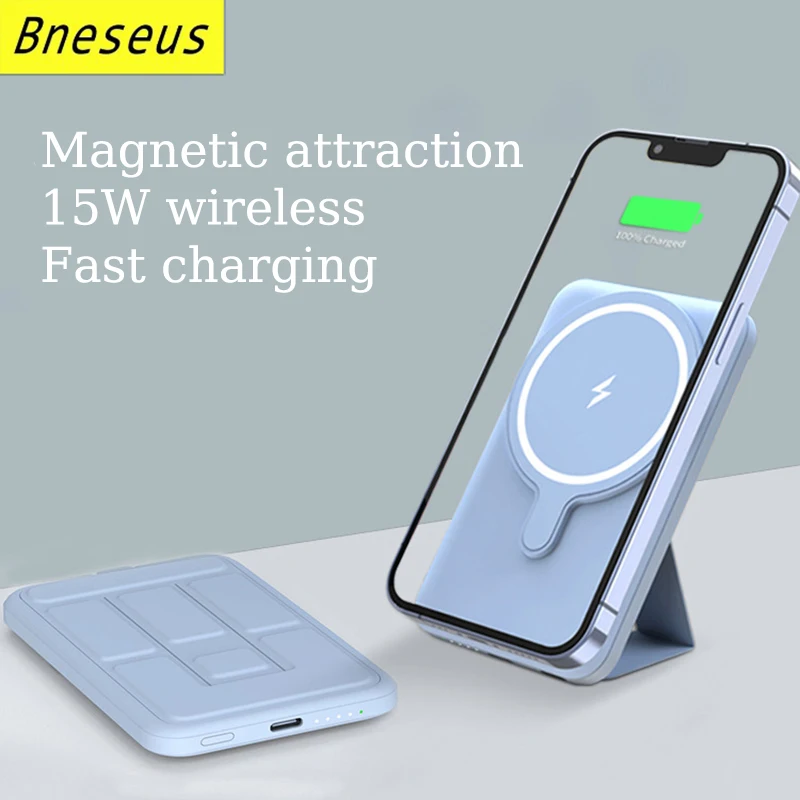 22.5W Magnetic Wireless Power Bank With Bracket External Auxiliary Battery Pack For iPhone 12 13 14 Charger Macsafe Powerbank