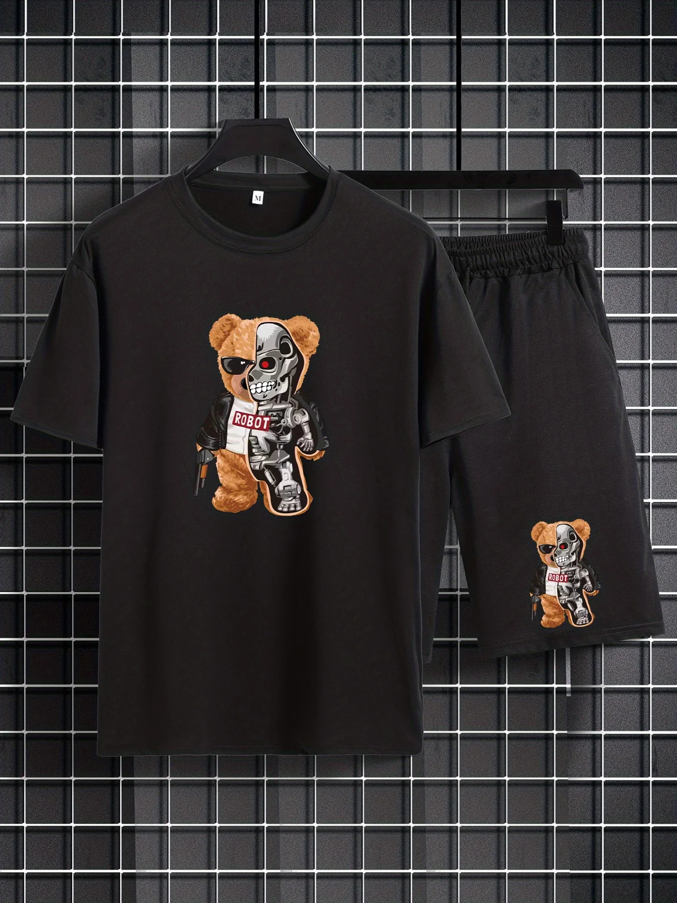 

2023 News Men's Mechanical Bear Two-piece Outfits, Comfy Casual T-shirt And Loose Shorts For SummerCotton casual T-shirt for men