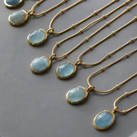 kouch natural stone light blue pendant necklace gold color blue crystal collier for women healing vintage oval beads chains